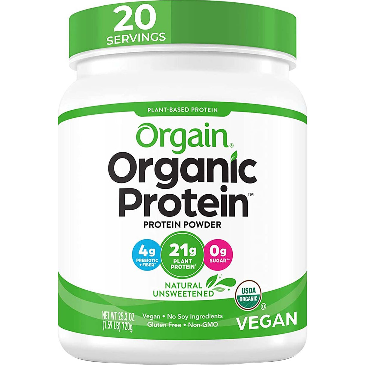 Orgain Organic Plant Based Protein, Natural Unsweetened, 1.59 Lb - Orgain