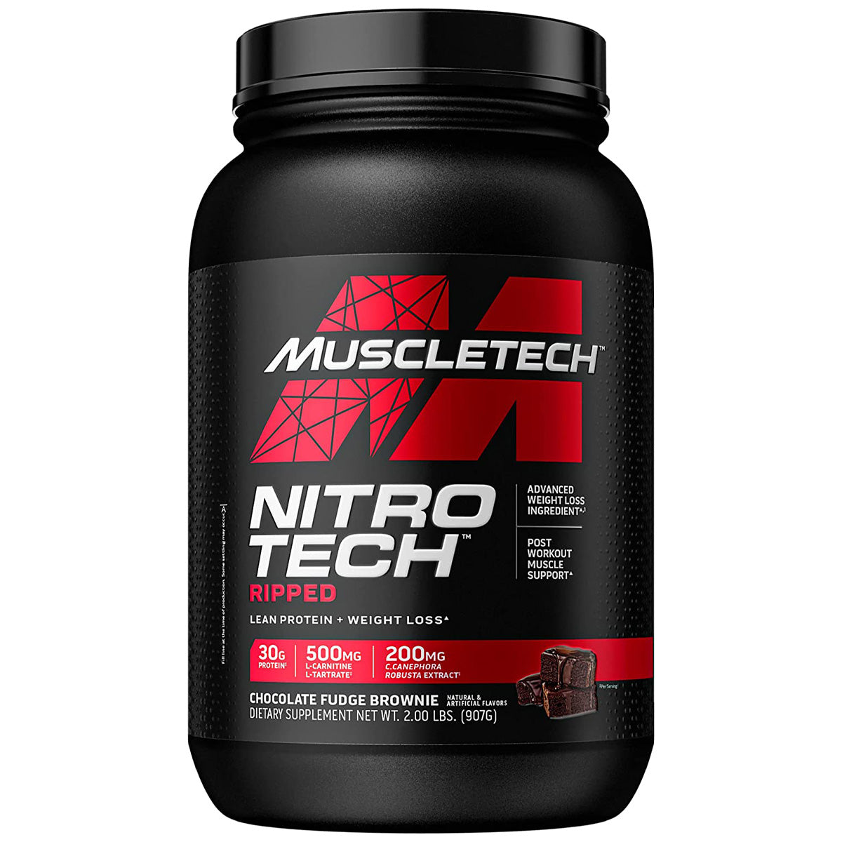 Muscletech Nitro Tech Ripped Lean Protein & Weight Loss, Chocolate Fudge Brownie, 2 LB - Muscletech