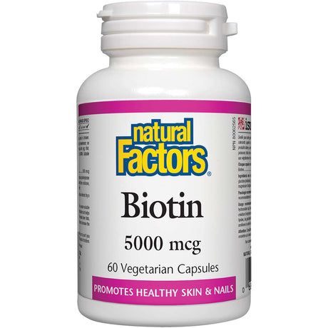 Biotin 5000 mcg, 60 Veggie Capsules - Natural Factors - Natural Factors