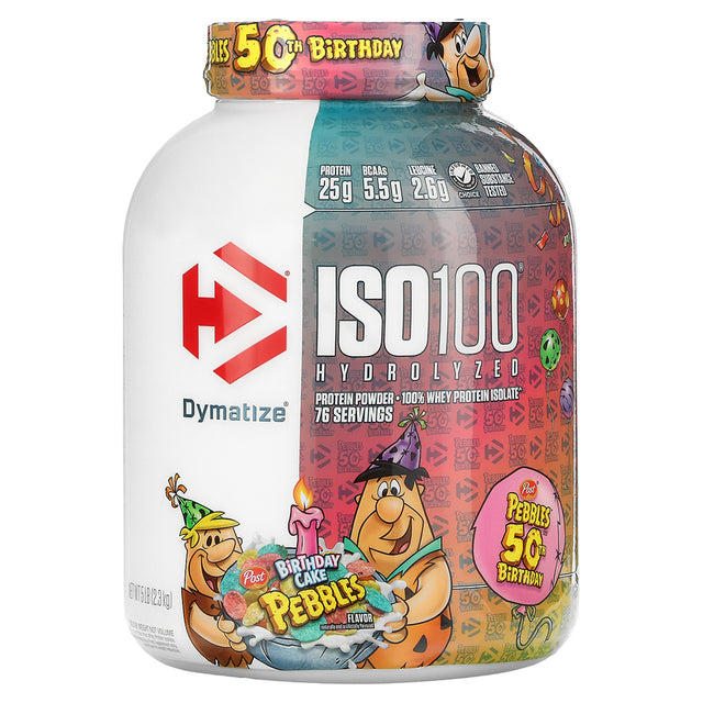 Dymatize ISO 100 Hydrolyzed Whey Protein Isolate, Birthday Cake Pebbles, 5 LB - Dymatize