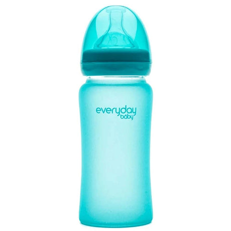 Everyday Baby Heat Sensing Glass Baby Bottle, Turquoise, 240 ML - Everyday Baby