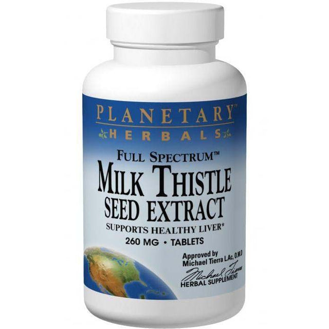 Planetary Herbals Full Spectrum Milk Thistle Seed Extract, 260 mg, 30 Tablets - Planetary Herbals