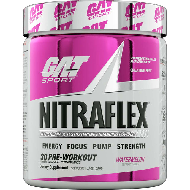 Gat Sport Nitraflex Testosterone Boosting Powder, Watermelon, 30 Servings - GAT Sport