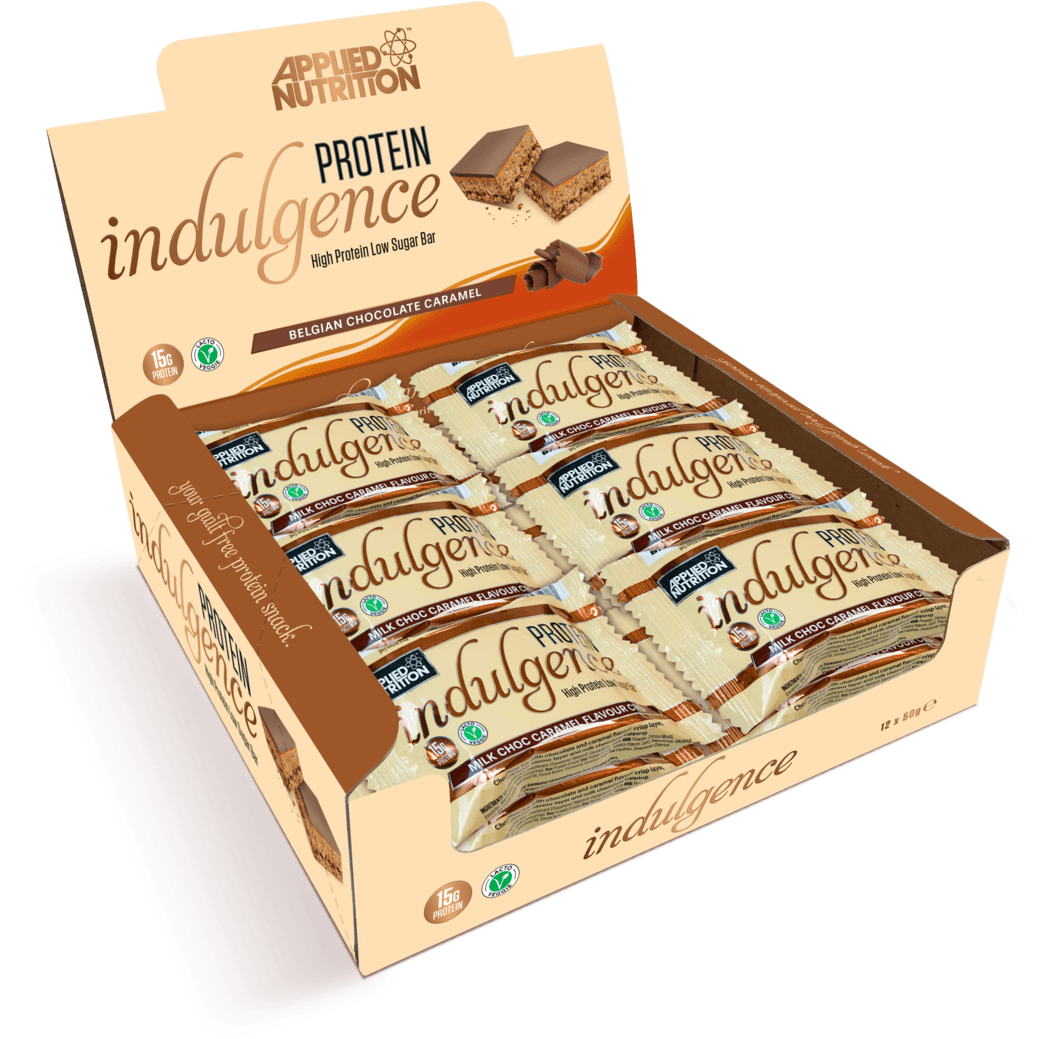 Applied Nutrition Protein Indulgence Bar, Box of 12 Bars, Belgian Chocolate Caramel - Applied Nutrition