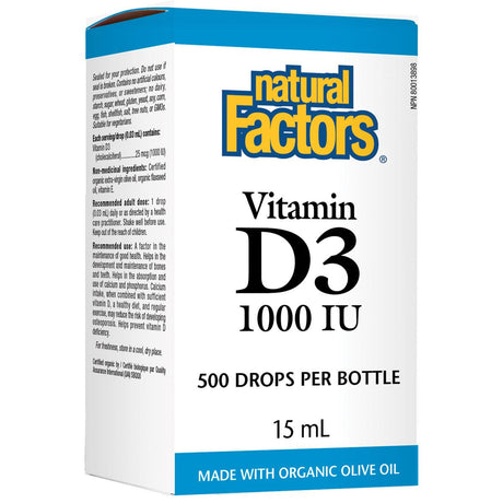 Vitamin D3 Drops, 1000 IU, 15 ML, Natural Factors - Natural Factors