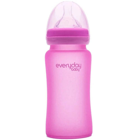 Everyday Baby Glass Baby Bottle, Heat Sensing, Pink, 240 ML - Everyday Baby