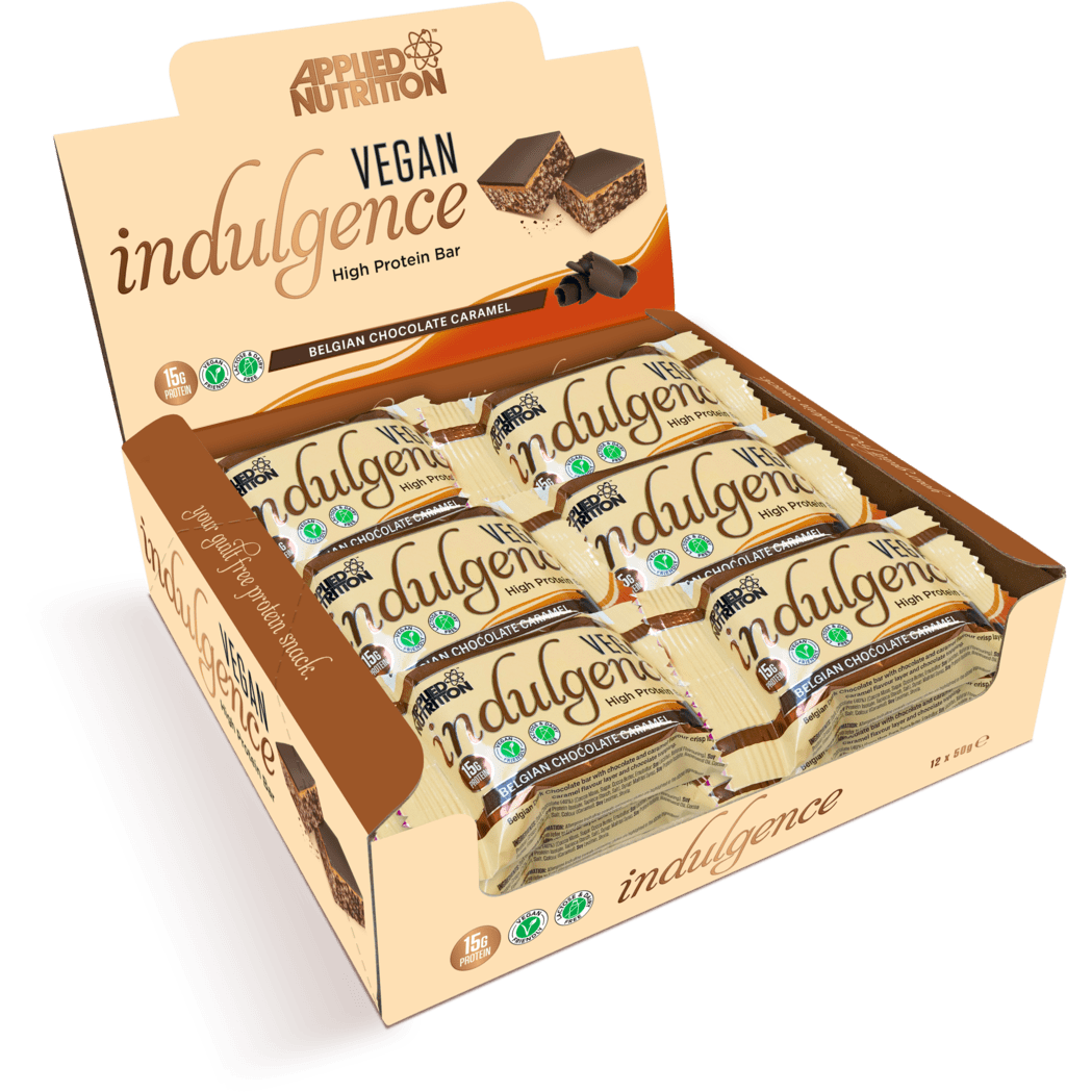 Applied Nutrition Vegan Indulgence Bar, Box of 12 Bars, Belgian Chocolate Caramel - Applied Nutrition