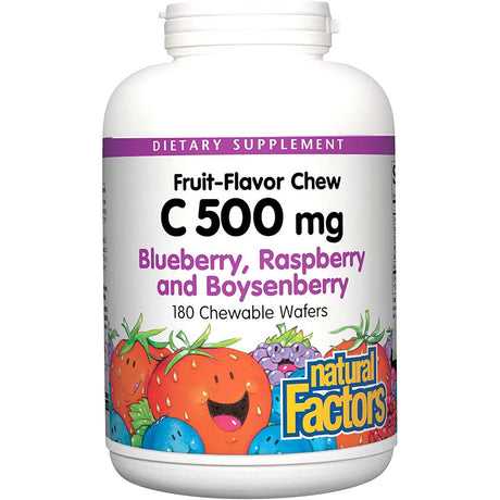 Natural Factors Vitamin C 500 mg Chewable Wafer, Blueberry Raspberry Boysenberry, 180 Chewable Wafers - Natural Factors