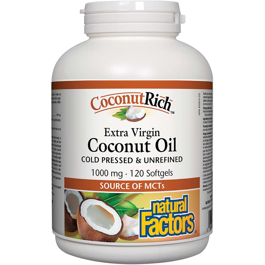 Natural Factors Extra Virgin Coconut Oil, Coconutrich, 1000 mg, 120 Softgels - Natural Factors