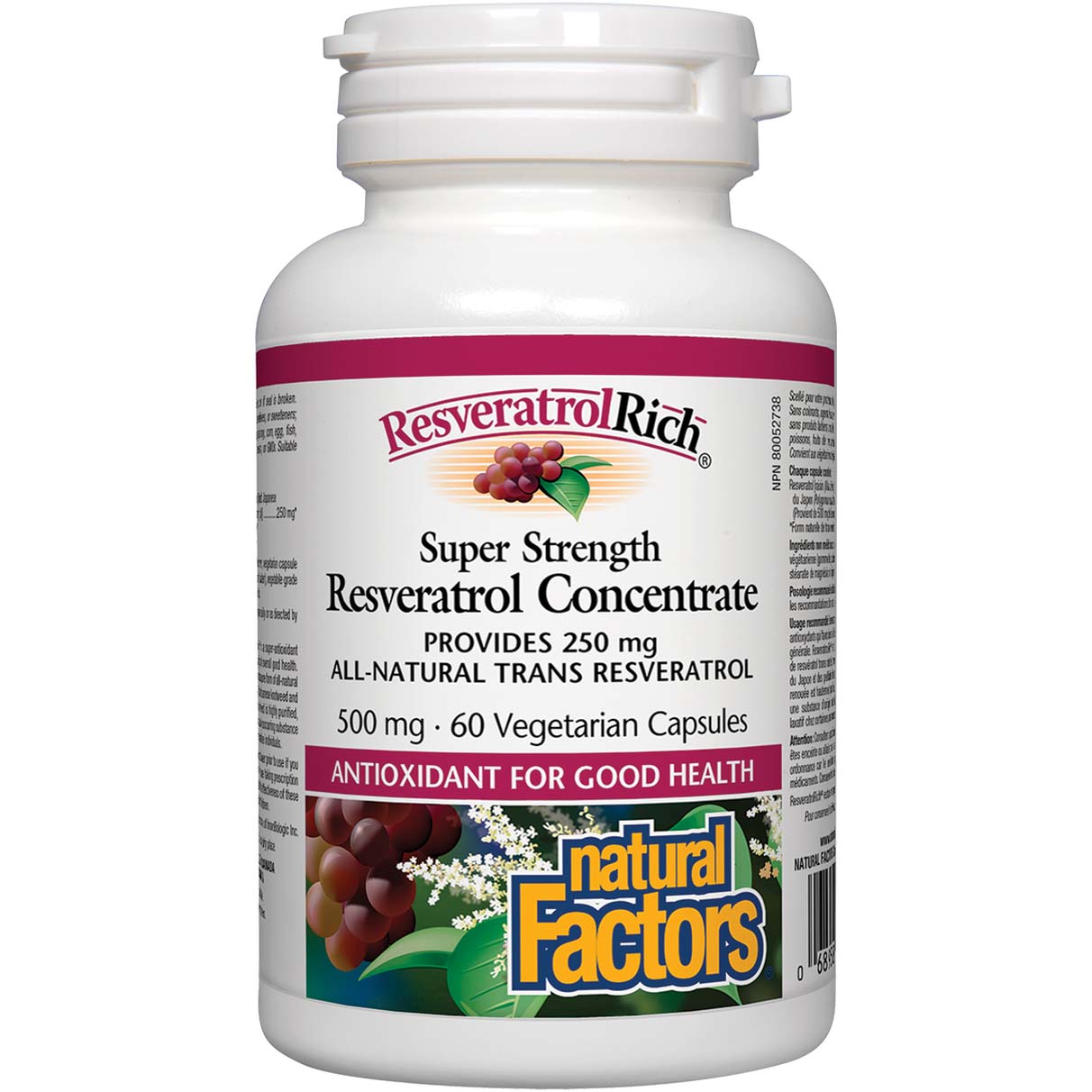 Super Strength Resveratrol Concentrate, 500 mg, 60 Veggie Capsules - Natural Factors - Natural Factors