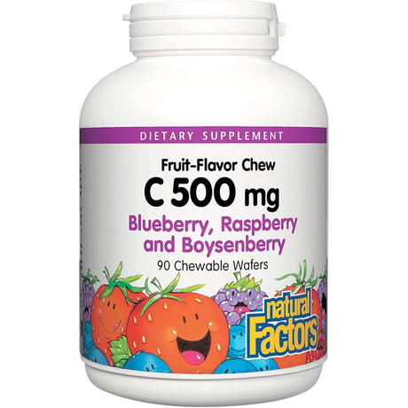 Natural Factors Vitamin C 500 mg Chewable Wafer, Blueberry Raspberry Boysenberry, 90 Chewable Wafers - Natural Factors