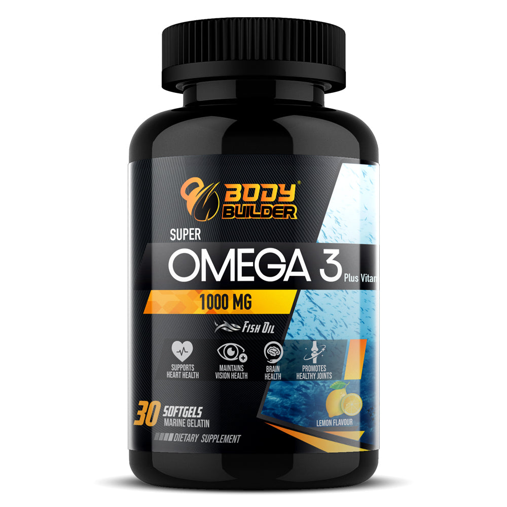 Super Omega 3 + Vitamin D Body Builder, 1000 mg, 30 Softgels - Body Builder